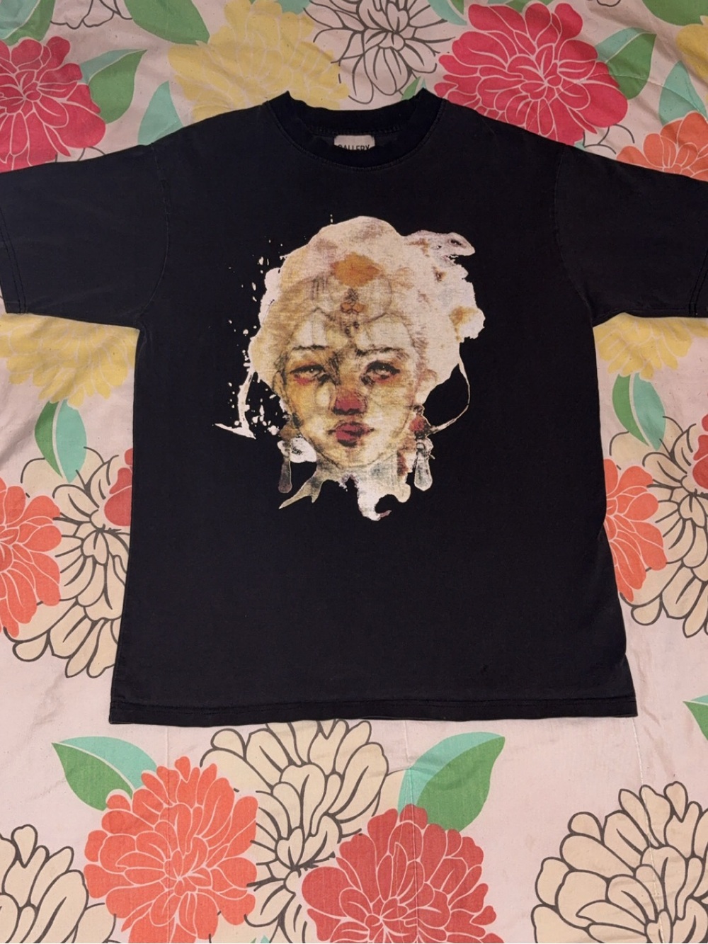 Gallery Dept Black Short Sleeve Tee with Painted Portrait Graphic